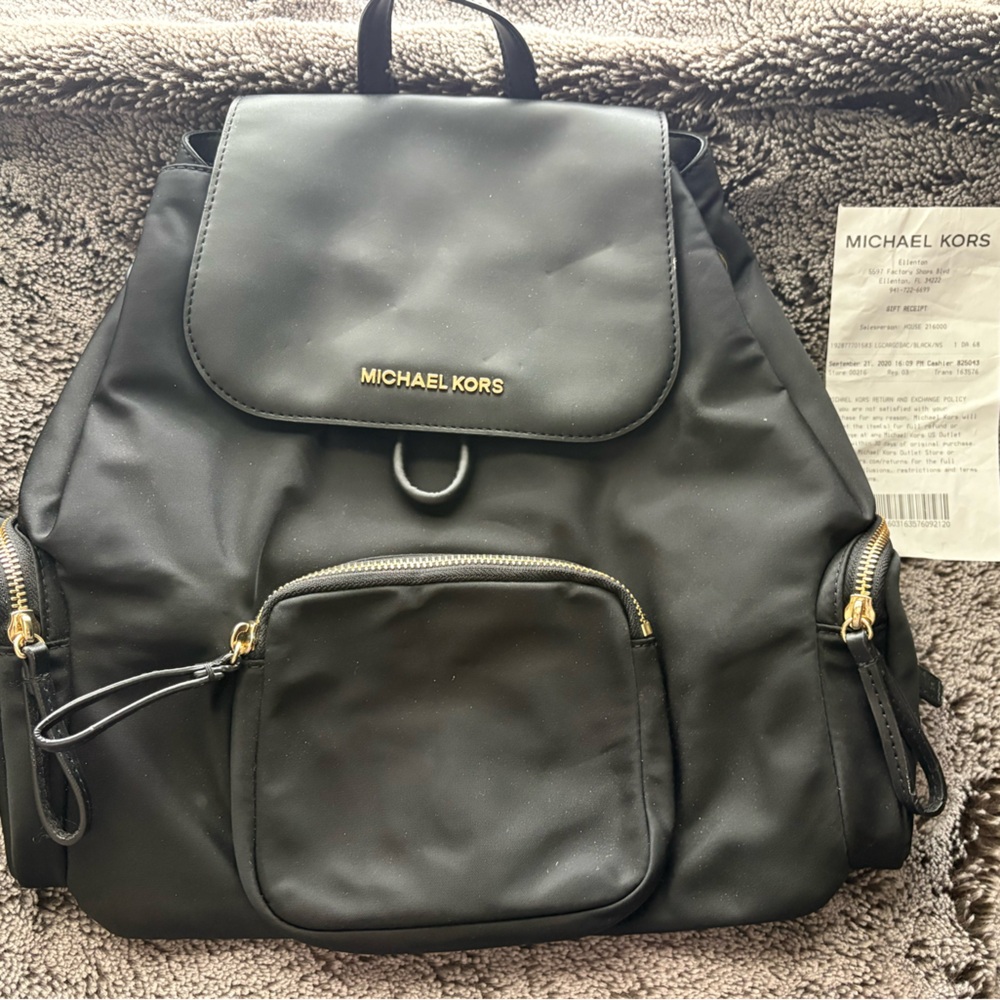 Michael Kors Black Backpack with Gold Hardware